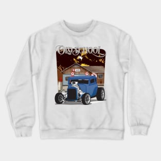 Blue 1932 Chevy 5 Window Coupe Hot Rod Old School Print Crewneck Sweatshirt